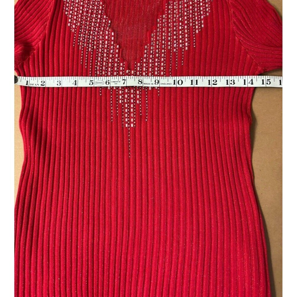 Boston Proper Rhinestone Embellished Mesh Illusion Sweater Women’s, Small, Red - Picture 8 of 10